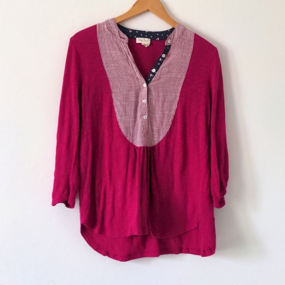 Anthropologie Meadow Rue Tunic Fuchsia Pink Stripe Flowy Boho Top Small - Picture 1 of 7